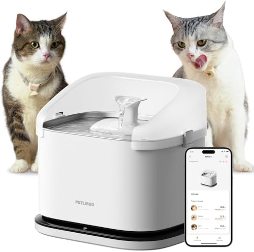 PETLIBRO Multi Cats Water Fountain, Dockstream RFID Smart APP Monitoring Cat Fountain x2 Collar Tags, Large Capacity 101oz/3L Pet Water Fountain, 2.4G Wi-Fi Automatic Cat Water Dispenser, Pump-Free