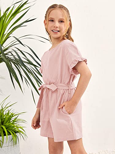 Kingdenergy Kids Girls Summer Rompers Crew Neck Ruffle Short Sleeve Keyhole Belted Shorts One Peice Jumpsuits #TOP3