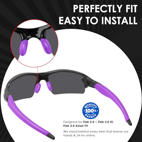 BLAZERBUCK Sock Kits Earsocks & Nosepieces for Oakley Flak 2.0 OO9295/Flak 2.0 XL OO9188/Flak 2.0 Asian Fit OO9271 Sunglasses - Black + Purple2