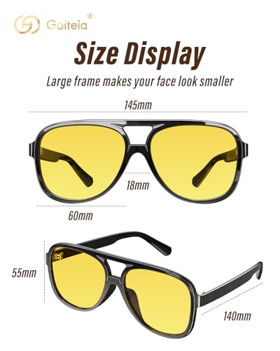 Image of Goiteia Oversized Photochromic Day and Night Driving Glasses,Headlight Yellow Glasses for Big Head,Non-breakable Lightweight TR90 Large Frame,70s Vintage Retro Style Sunglasses for Women Men
