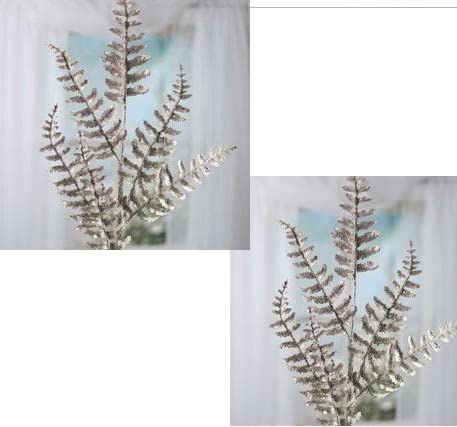 Factory Direct Craft Set of 2 Champaign Metallic Artificial Fern Sprays | Champagne Glitter Fern Leaf Sprays | Artificial Winter Branches for Holiday and Christmas Decorations | Size - 25-1/2