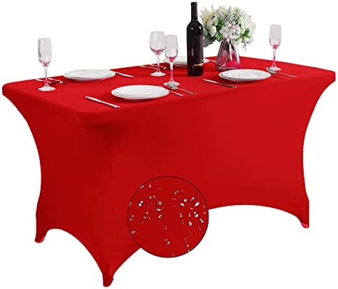 SUPERO Waterproof Spandex Table Cover for 4FT Table Universal Fitted Stretch Tablecloth for Party, Banquet, Wedding and Events-Red