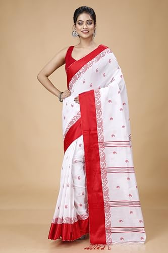 Image of Women's Traditional Handloom Zari Work Lata Border Cotton Silk Saree With Blous Piece