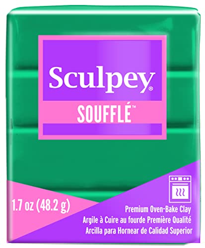 Sculpey Soufflé Polymer Oven-Bake Clay, Sea Glass Teal, Non Toxic, 1.7 oz. bar, Great for jewelry making, holiday, DIY, mixed media and more! Premium light-weight oven bake clay.