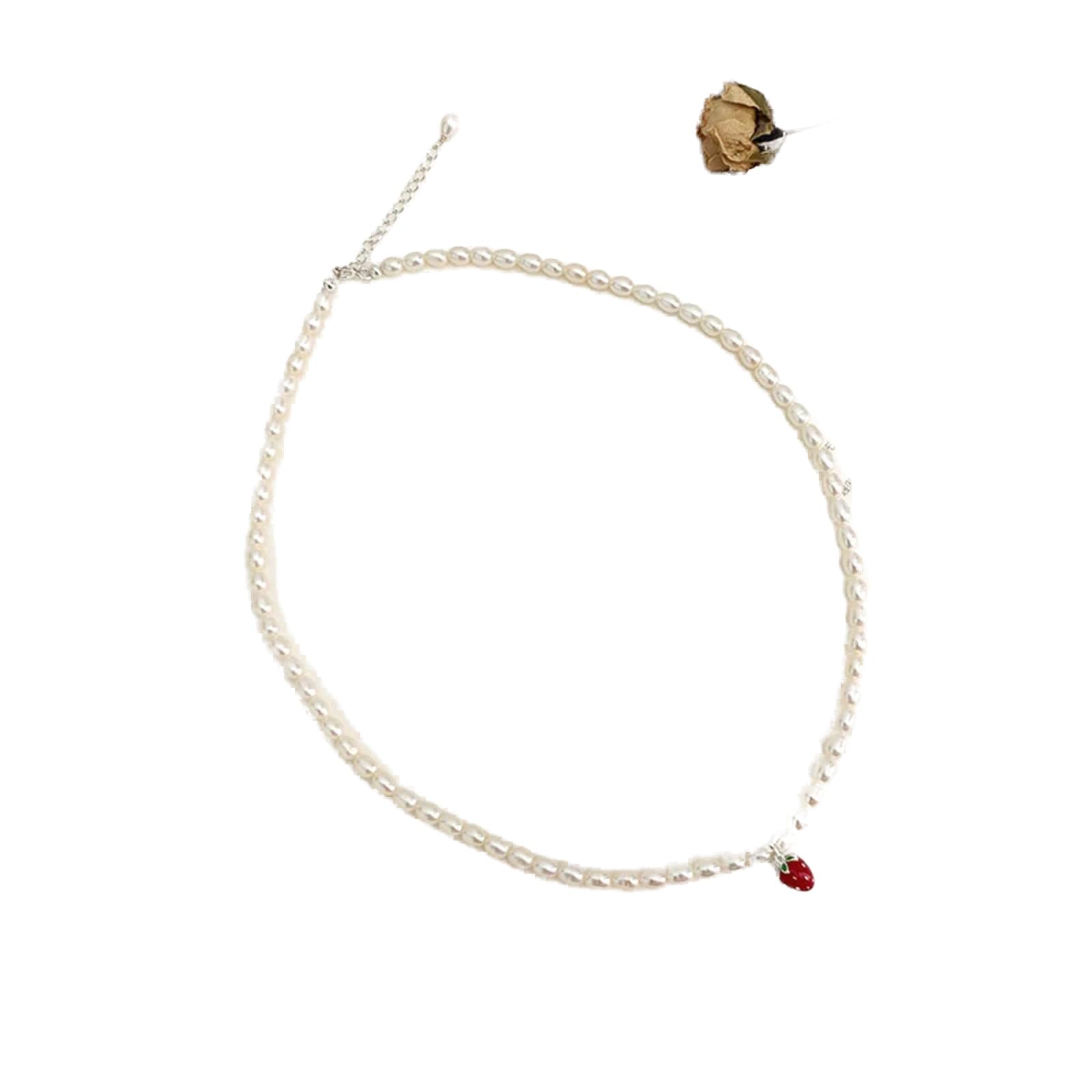 Collar De Perlas Naturales De Agua Dulce, Cadena De Plata De Ley 925, Colgante De Fresa, Joyería De Moda Para Mujer
