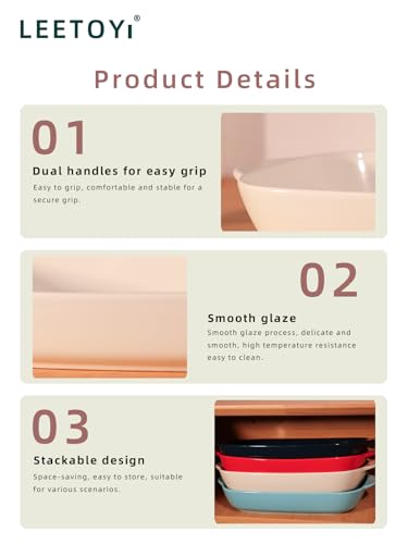 LEETOYI Ceramic 2.8 Quart Baking Dish, 9" x 13",Casserole Dish, White, Set of 2