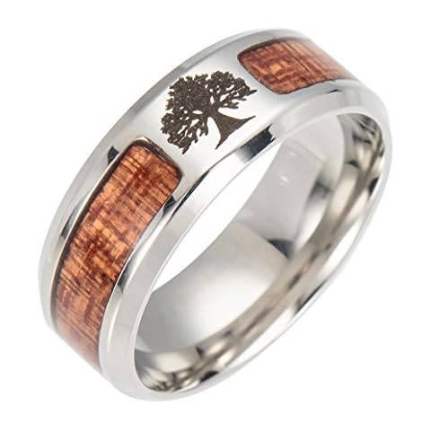 PAMTIER Men's 8MM Tree of Life Inlaid Wood Stainless Steel Band Ring Size Y Cover