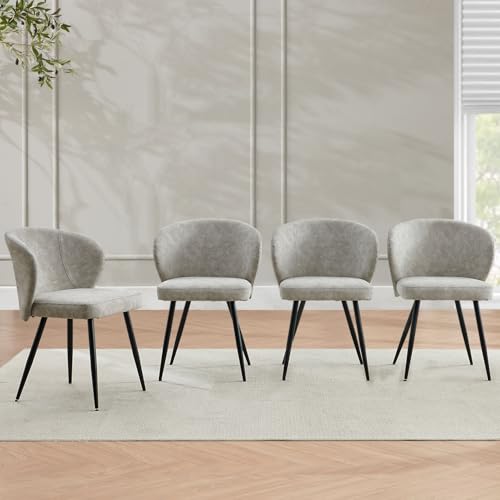 Puntogen Light Heathered Gray Dining Chairs Set of 4, Modern Dining Chairs with Cushion Seat and Sturdy Metal Legs, Faux Leather Chair for Kitchen, Living Room