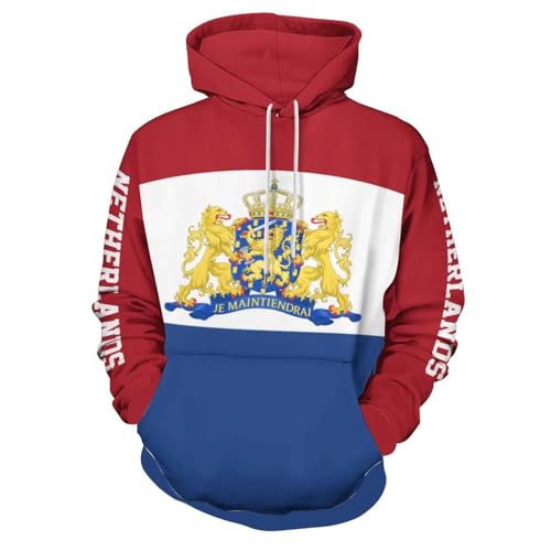 Sweat à capuche Pays-Bas pour homme pull over chaud d'automne avec grande poche à motif graphique