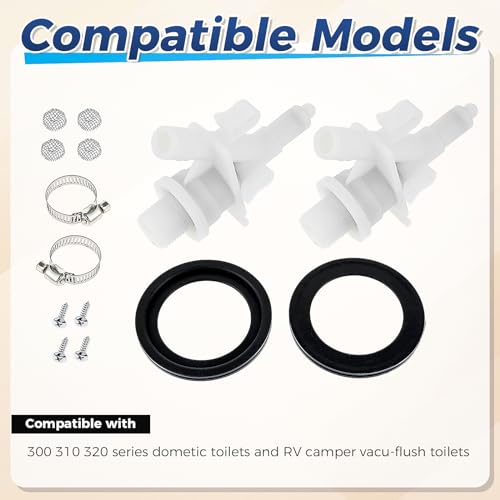 Image of 2 Sets 385311641 RV Toilet Water Valve Kit and 2 Pcs 385311658 RV Toilet Ball Seal Compatible with 300 310 320 Series Toilets Fit for Pedal Flush Toilet and Sealand Marine Toilet