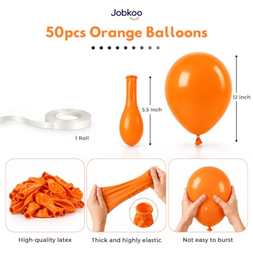 Image of Jobkoo Orange Balloons 12 Inch, 50 Pcs Matte Orange Latex Balloon