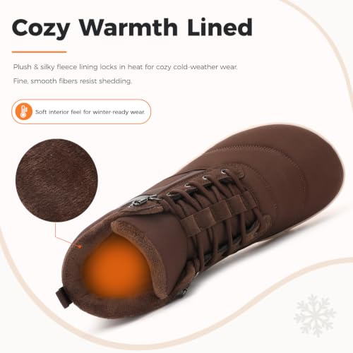 Image of Womens Mens Winter Barefoot Boots Warm Minimalist Wide Toe Box Snow Boots Zero Drop Sole Outdoor Water Resistant Ankle Booties