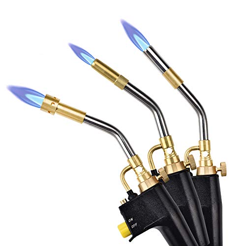 Propane Torch Head with 3 Tips, Trigger Start Mapp/Map Gas Torch W/Push