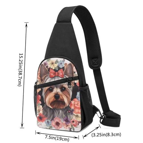 Sling Bag for Women Men Crossbody Shoulder Bag Yorkie Floral Chest Bag Small Sling Backpack Daypack Fanny Packs2