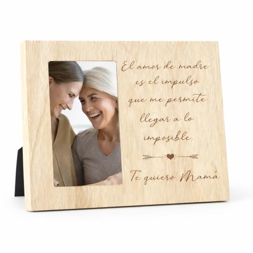 Didart Handmade Marco de Fotos Personalizado para Mamá – Regalo Original Día de la Madre, Cumpleaños o Abuela – Portafotos Decorativo de Madera con Mensaje Emotivo – 26×20 cm (Foto 10×15 cm)