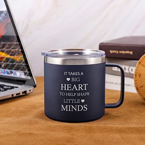 It Takes A Big Heart To Help Shape Little Minds Teacher Appreciation Gifts Stainless Steel Coffee Mug Cup With Handle, 14 Oz Double Wall Vacuum Insulated Tumbler With Lid Christmas Gift For Teacher #TOP4