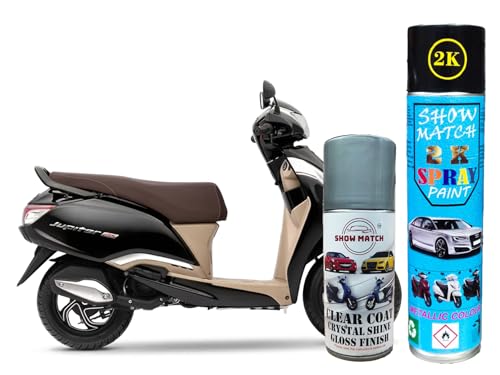 Image of Show Match 2k Scooter Spray Paint Sparkling Black + Clear Coat compatible with (TVS Jupiter 125)