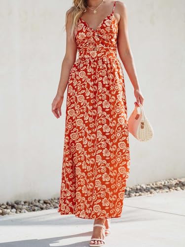Image of CUPSHE Women's Maxi Dress Floral Print Twisted V Neck Sleeveless Long Dress Summer Casual Dress
