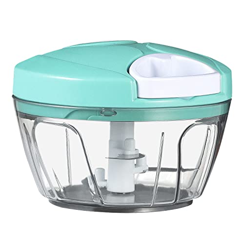 Image of Ourokhome Manual Food Processor Vegetable Chopper, Portable Hand Pull String Garlic Mincer Onion Cutter for Veggies, Ginger, Fruits, Nuts, Herbs, etc., 500ml, Teal