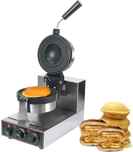 Commercial Burger Waffle Maker, Electric Stainless Steel Hamburger Machine, Time and Temperature Control, for Household and Ice Cream Waffles