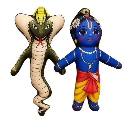 Image of Krishna Kaliya Naag Soft Toy for Kids Vedic Culture Inspired Plush Toy Lord Krishna & Kaliya Snake Story Doll Soft Fabric Educational Toy for Children Gift for Kids, Home Decor