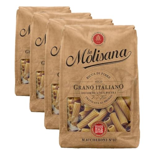 La Molisana, Macarrones Integrales Nº 37, pasta integral de solo trigo italiano – trefilada de bronce, rica en fibras, áspera y tenaz con excelente sujeción en la cocción – Paquete de 2000 g