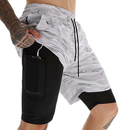 ASKSA Short esportivo masculino 2 em 1 para corrida ou academia, secagem rápida, respirável, para tr