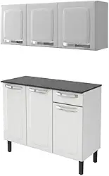 Kit Multiuso Itatiaia Aço Balcão 3 Portas e 1 Gaveta Com Armário Aéreo 3 Portas Branco Rose