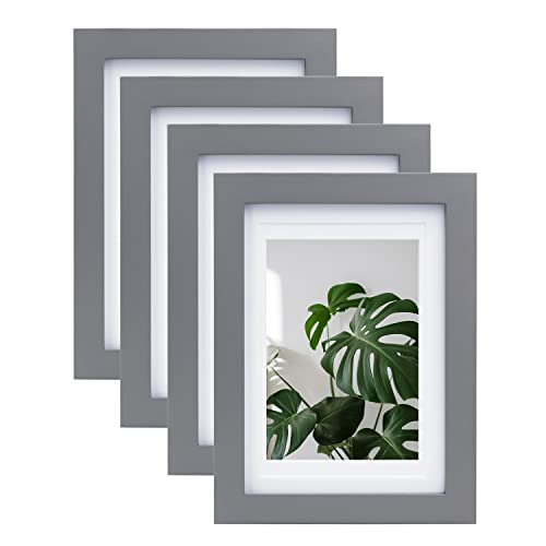 Egofine 5X7 Picture Frames 4 Pack Covered By Plexiglass For Picture 4X6 With Mat Or 5X7 Whitout Mat Made Of Solid Wood For Table Top Display And Wall Mounting Photo Frame, Dark Gray #TOP6
