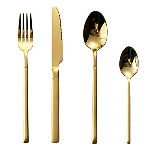 Ménagère 16 pièces dorée pour 4 personnes avec manche mat élégant
