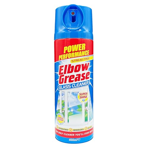 Elbow Grease Glass Cleaner Aerosol - Super Shine, Foaming Action | Cleans Windows, Mirrors, Glass - Streak Free (400ml)