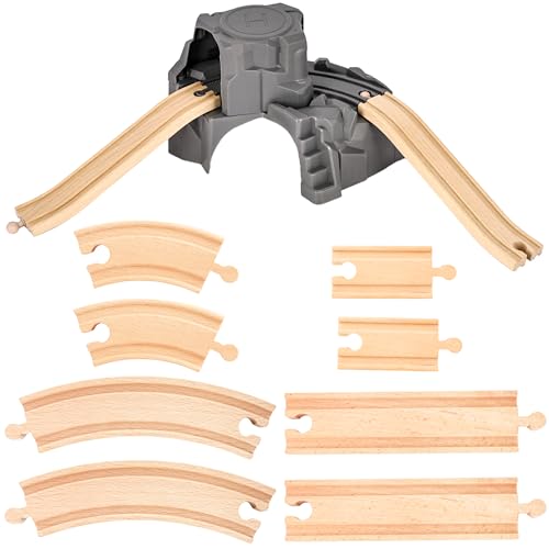 Hoarost 11 Pcs Tunnel Train Track Accessories Simulation Train Cave Tunnel Wooden Railway Track for Kids Train Toy Railway Scene Model Child Party Favors