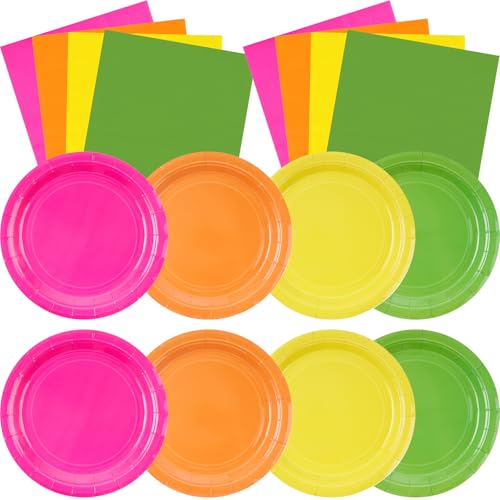 Zhehao 120 Pcs Disposable Paper Dessert Plates and Napkins Set, 7 Inch Party Cake Appetizer Plate with Napkin for Birthday Baby Shower Wedding Easter(Neon) Zhehao 120 Pcs Disposable Paper Dessert Plates and Napkins Set, 7 Inch Party Cake Appetizer Plate with Napkin for Birthday Baby Shower Wedding Easter(Neon)