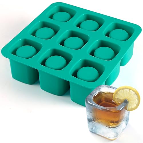 9-Cavity Ice Shot Glass Mold for Freezer 2.2Oz Square Shot Glass Silicone Molds for Whiskey Small Shot Glass Ice Molds for Jagermeister Vodka Tequila
