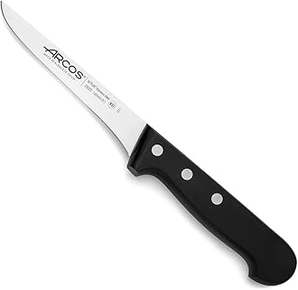 Arcos Boning Knife 5 Inch Nitrum Stainless Steel and 130 mm blade. Professional Butcher Knife to Slice Bones from Meat. Ergonomic Polypropylene Handle. Series Universal. Color Black.