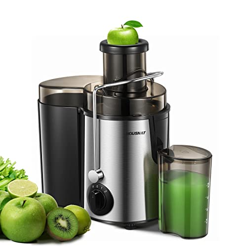 Juicer Machine, HOUSNAT Centrifugal Juicer 400 W Motor, 65MM Wide Chute for Whole Fruit and Vegetables, Juice Extractor with 3 Speeds, Upgraded Version Quick Juicing, Easy to Clean, BPA Free, Silver