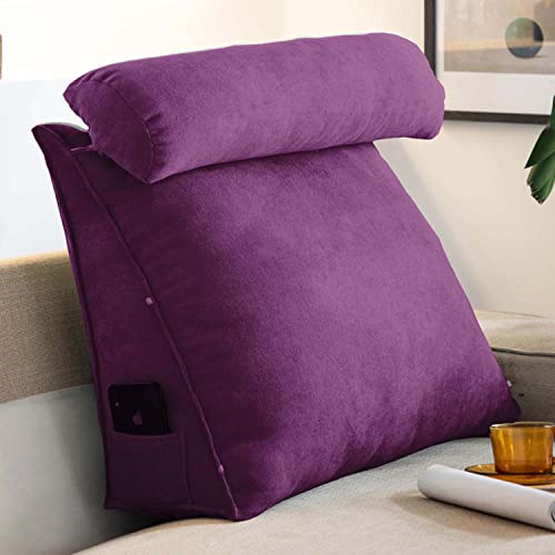 Almohada Lumbar en Forma de cuña de Apoyo - Cojín Ajustable para Cuello y Espalda para sofá, Cama y cabecera de Lectura - Almohada Lumbar Ideal para máxima Comodidad (Morado 45 * 45 * 20cm)