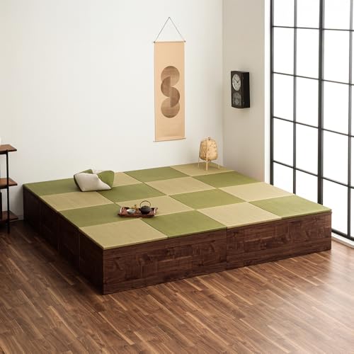 清風 畳ユニット 小上がり 収納 畳 日本製 完成品 和風 国産 布団収納 リビング 木製 こあがり 茶カテキン抗菌畳使用 240cm×240cm (ナチュラル8 グリーン8) 高さ40cm ブラウン 8梱包