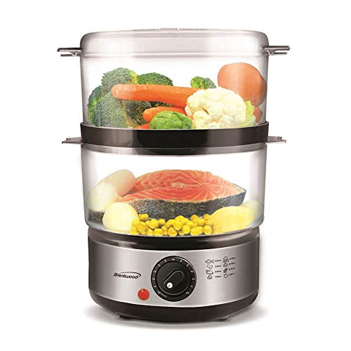 #1 Professional 2 Tier Electric Food Steamer With Timer & Stackable, Produce 5 Quarts of Steamed Veggies, Meats & more - Baby Food Maker Save Time & Cook Healthy - BPA Free