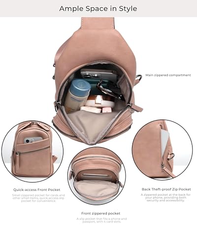 Image of Alldaily Large Sling Bag for Women Crossbody Purse Leather Fashionable Trendy Chest Bag for Travel, Fanny Pack (Dusty Rose)