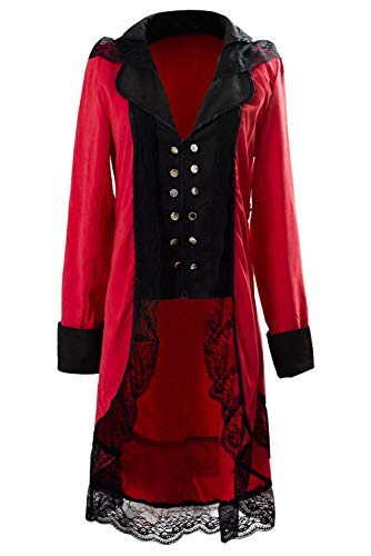 Prettycos - Abrigo gótico victoriano para mujer, 2 estilos, estilo vintage con encaje rojo S