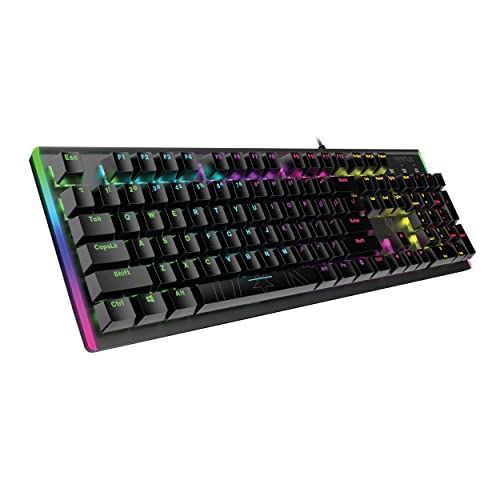 Image of Vertux Gaming Keyboard, High-Performance Anti-Ghosting Wired Keyboard with 7 Colorful RGB Effects, Aluminum Frame, Customizable LED Brightness and 104 Blue Mechanical Keys for Windows, Mac OS, Comando