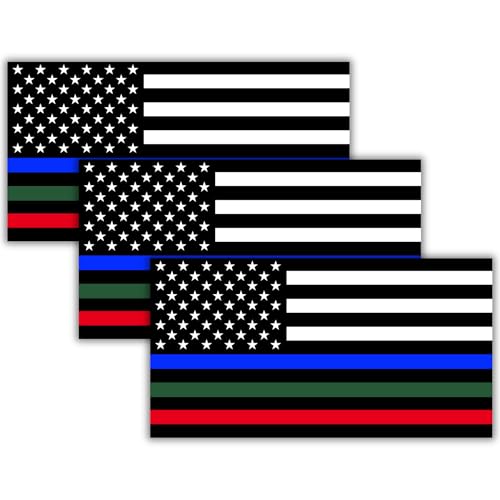 Image of Police Firefighter Military Vinyl Flag Stickers, Car Decals, Waterproof Indoor Outdoor, Laptop Stickers, Car Bumper, Flag, 5 x 3 Inches, Set of 3