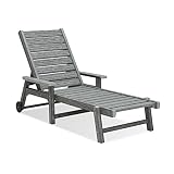 ACUEL Chaise Lounge, HDPE Outdoor Lounge Chair with Wheels Armrest Adjustable Backrest, Waterproof F
