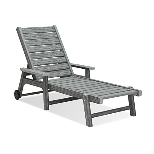Acuel Chaise Lounge, Hdpe Outdoor Lounge Chair With Wheels Armrest Adjustable Backrest, Waterproof Fade Proof Recliner For Poolside Patio Garden,350Lbs Weight Capacity(Grey, 1 Pc) #TOP20
