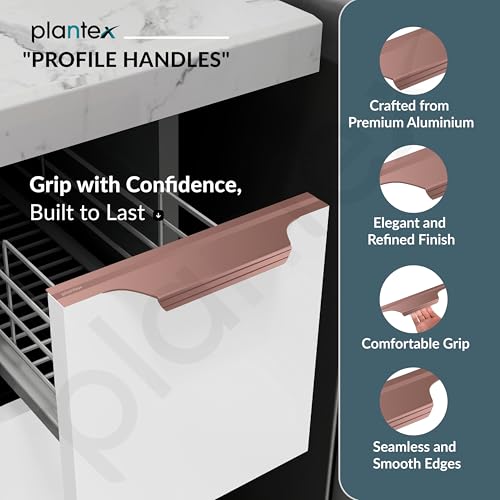 Image of Plantex Profile Handle for Kitchen Cabinet /8 Inch Aluminium Drawer Profile Handle /Wardrobe Pull Handle for Home /Office /Hotel - Pack of 5 (Rose Gold)