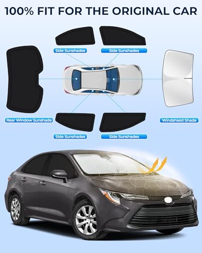 Image of for Toyota Corolla 2020-2024 Car Window Shades, 6pcs Privacy Sun Shade Set for Front Windshield Side and Rear Windows, Full Window Covers Keeps Vehicle Cool for Camping Napping