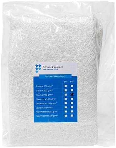 POLYESTERSHOPPEN estera de fibra de vidrio, estera de vidrio, tejido de fibra de vidrio / | CSM | 1m2 | 450gr/m2 | Especial para resinas de poliéster | buena impregnación