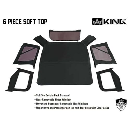 King 4WD Premium Replacement Soft Top with Clear Upper Doors - Black Diamond Top with 31% Tinted Side and Rear Windows - Suitable for Jeep Wrangler TJ 1997-2006 - Thumbnail 4