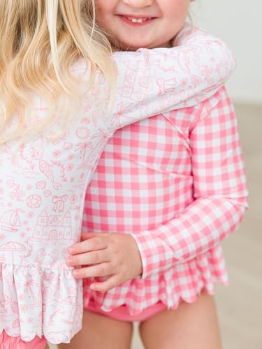 Image of RuffleButts Baby /Toddler Girls Scalloped Long Sleeve Rash Guard 2-Piece UPF50+ Sun Protected Swimsuit